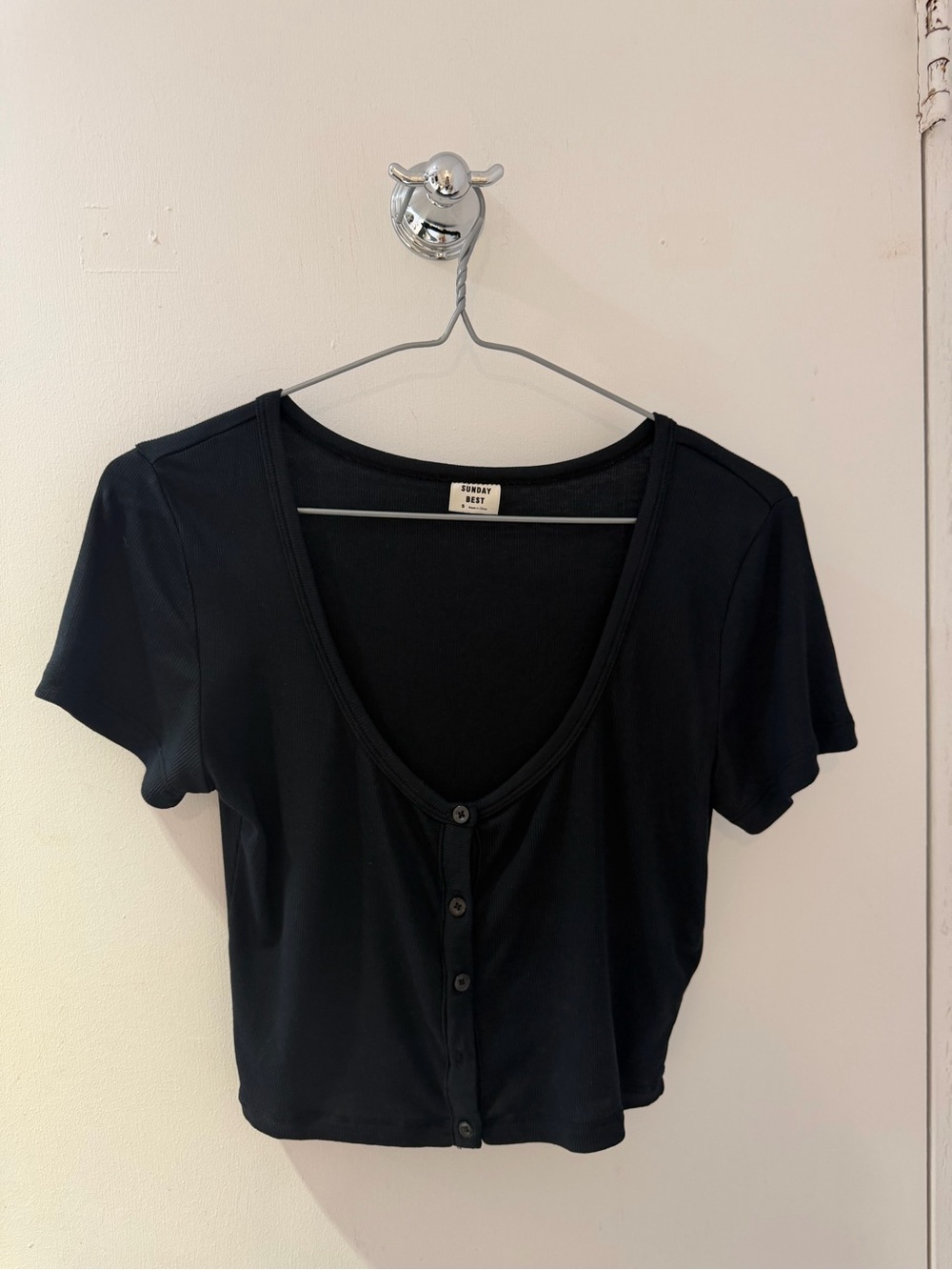 Aritzia Sunday best Black Short Sleeve Button-Front Top